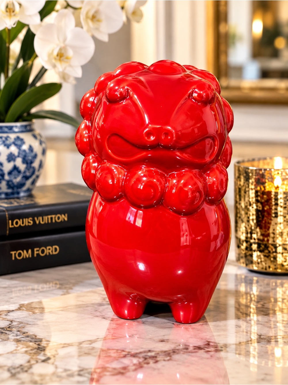 Stunning Vintage-Style Red Foo Dogs / Chinese Guardian Lion + A GIFT 🎁